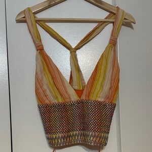 Anthropologie Orange and Yellow Striped Crop Top